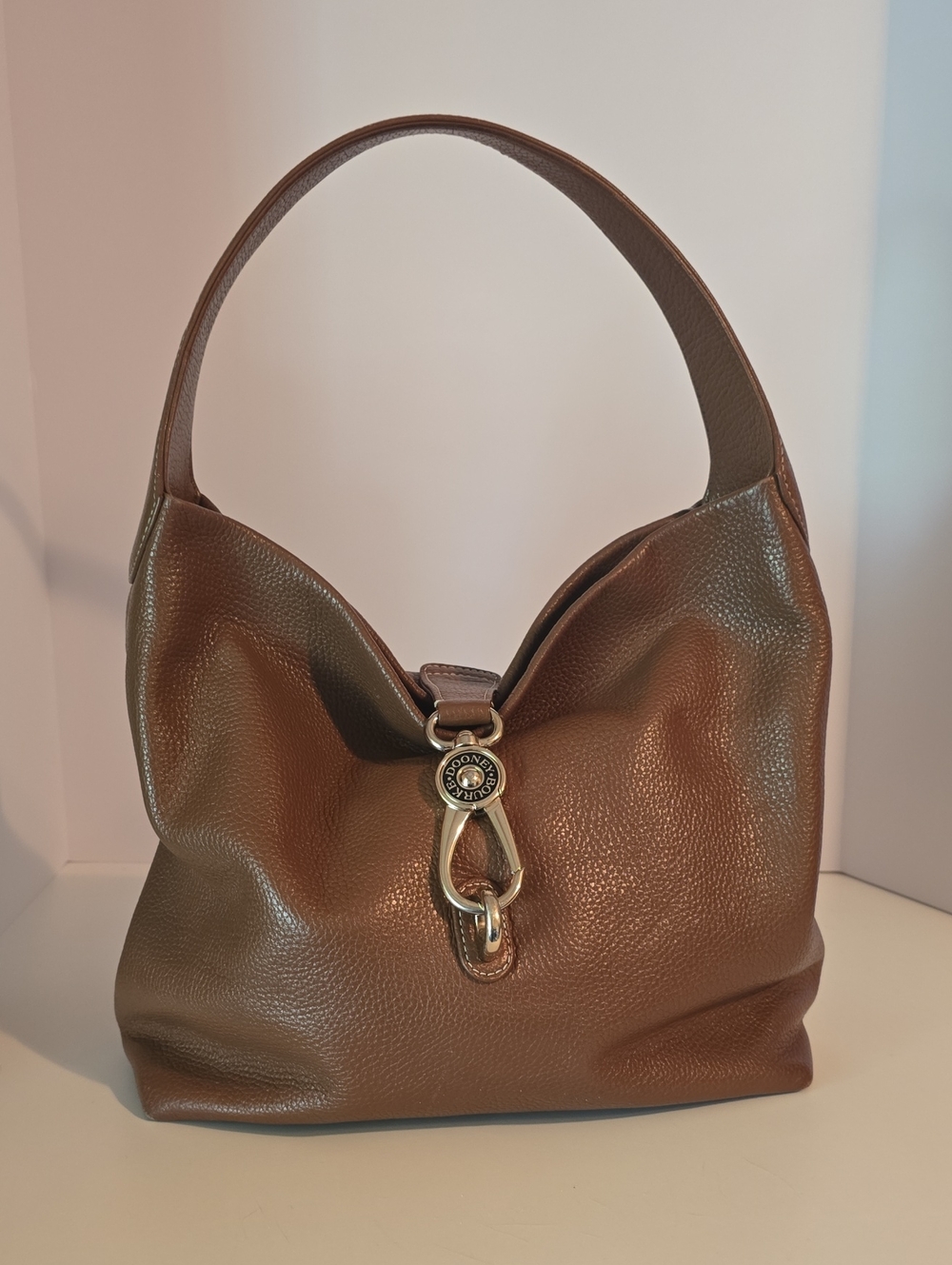 Dooney & Bourke Lock/Lock Brown Pebbled Leather Shoulder Bag